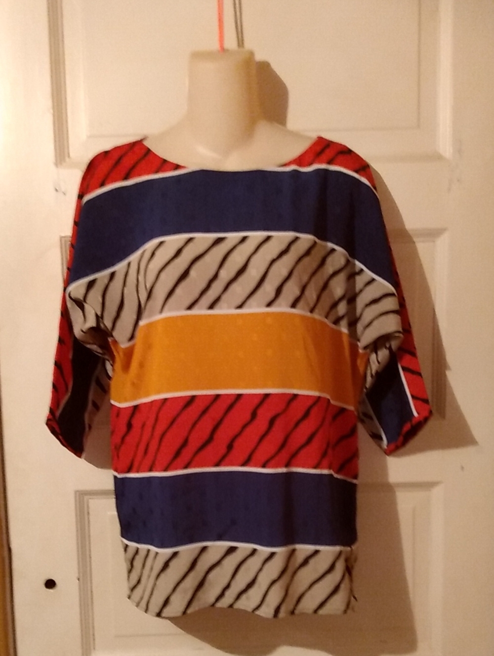 Vtg Maximalist Silky Smooth Boat neck Colorful Clown Aesthetic Blouse